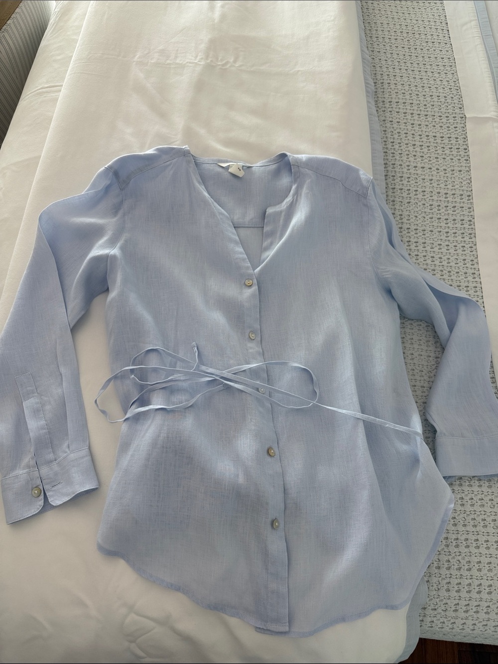 H&M Light Blue Button-Down Tie-Waist Blouse